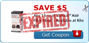 Save $5.00 Any 1 box of Viviscal® Hair Filler Fibers - Available at Rite Aid