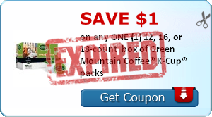 Save $1.00 on any ONE (1) 12, 16, or 18-count  box of Green Mountain Coffee® K-Cup® packs