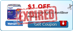 $1.00 off any Equate Pad or Pantiliner Product