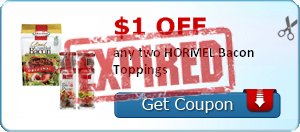 $1.00 off any two HORMEL Bacon Toppings