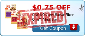 $0.75 off ONE BOX any flavor Fiber One™ Meal Bar