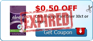 $0.50 off ONE Always Pantiliner 30ct or larger