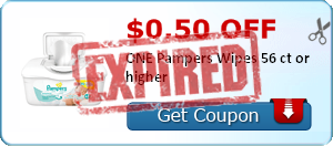 $0.50 off ONE Pampers Wipes 56 ct or higher