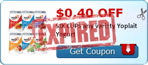 $0.40 off SIX CUPS any variety Yoplait Yogurt
