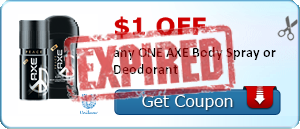 $1.00 off any ONE AXE Body Spray or Deodorant