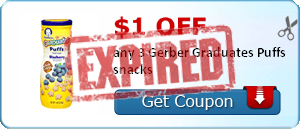 $1.00 off any 3 Gerber Graduates Puffs snacks
