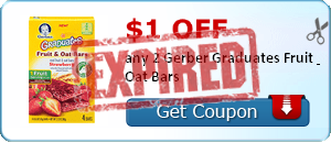 $1.00 off any 2 Gerber Graduates Fruit & Oat Bars