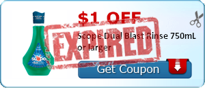 $1.00 off Scope Dual Blast Rinse 750mL or larger