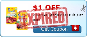 $1.00 off 2 Gerber Graduates Fruit & Oat Bars