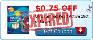 $0.75 off ONE Tampax Pearl Active 18ct or larger