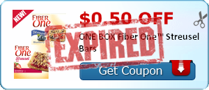 $0.50 off ONE BOX Fiber One™ Streusel Bars