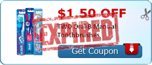 $1.50 off TWO Oral-B Manual Toothbrushes