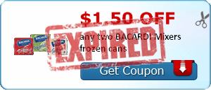 $1.50 off any two BACARDI Mixers frozen cans