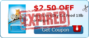 $2.50 off any 9Lives Dry Cat Food 13lb or larger