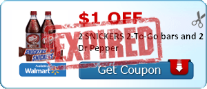 $1.00 off 2 SNICKERS 2-To-Go bars and 2 Dr Pepper