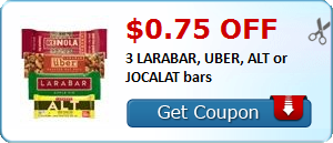 $0.75 off 3 LARABAR, UBER, ALT or JOCALAT bars