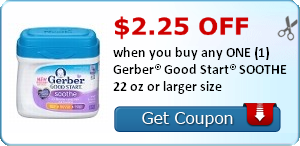 $2.25 off when you buy any ONE (1) Gerber® Good Start® SOOTHE 22 oz or larger size