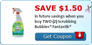 Save $1.50 in future savings when you buy TWO (2) Scrubbing Bubbles® Fantastik®