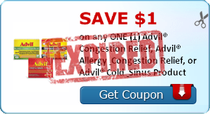 SAVE $1.00 on any ONE (1) Advil® Congestion Relief, Advil® Allergy & Congestion Relief, or Advil® Cold & Sinus Product