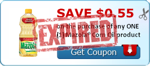 SAVE $0.55 on the purchase of any ONE (1) Mazola® Corn Oil product