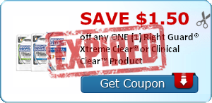 SAVE $1.50 off any ONE (1) Right Guard® Xtreme Clear® or Clinical Clear™ Product