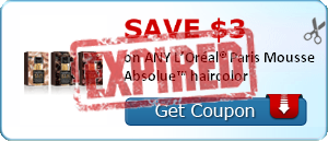 SAVE $3.00 on ANY L’Oréal® Paris Mousse Absolue™ haircolor