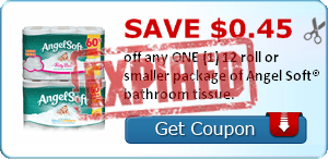 SAVE $0.45 off any ONE (1) 12 roll or smaller package of Angel Soft® bathroom tissue.