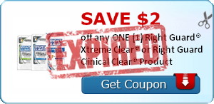 SAVE $2.00 off any ONE (1) Right Guard® Xtreme Clear® or Right Guard Clinical Clear® Product