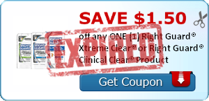 SAVE $1.50 off any ONE (1) Right Guard® Xtreme Clear® or Right Guard® Clinical Clear® Product