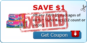 SAVE $1.00 off any TWO (2) packages of Hefty® Slider Bags (12 count or larger)