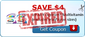 SAVE $4.00 off ANY Centrum® Multivitamin (excludes trial/travel sizes)