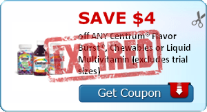 SAVE $4.00 off ANY Centrum® Flavor Burst®, Chewables or Liquid Multivitamin (excludes trial sizes)