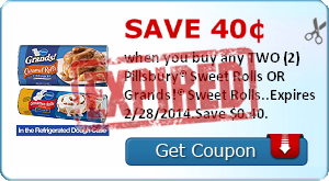 Save 40¢ when you buy any TWO (2) Pillsbury® Sweet Rolls OR Grands!® Sweet Rolls..Expires 2/28/2014.Save $0.40.