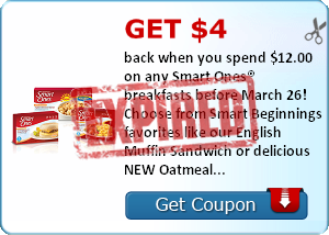 Get $4.00 back when you spend $12.00 on any Smart Ones® breakfasts before March 26! Choose from Smart Beginnings favorites like our English Muffin Sandwich or delicious NEW Oatmeals. Find them in the frozen entree or frozen breakfast aisle, and shop in on