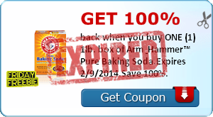 Get 100% back when you buy ONE (1) 1lb. box of Arm & Hammer™ Pure Baking Soda.Expires 2/9/2014.Save 100%.