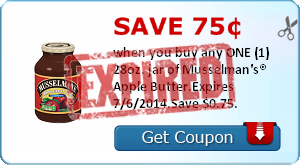 Save 75¢ when you buy any ONE (1) 28oz. jar of Musselman's® Apple Butter.Expires 7/6/2014.Save $0.75.