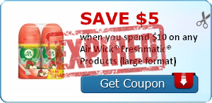 Save $5 when you spend $10 on any Air Wick® Freshmatic® Products (large format)