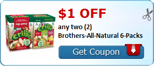 $1.00 off any two (2) Brothers-All-Natural Disney 5-Packs